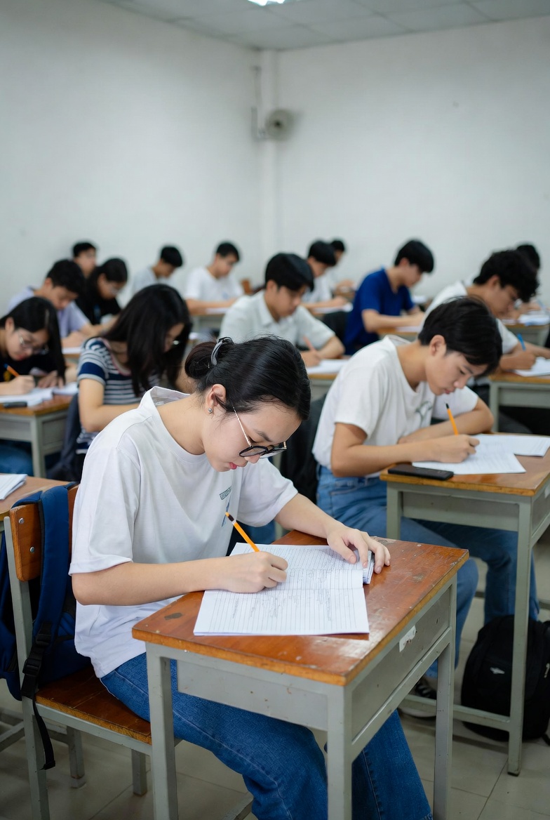 Students taking exam at an exam hall