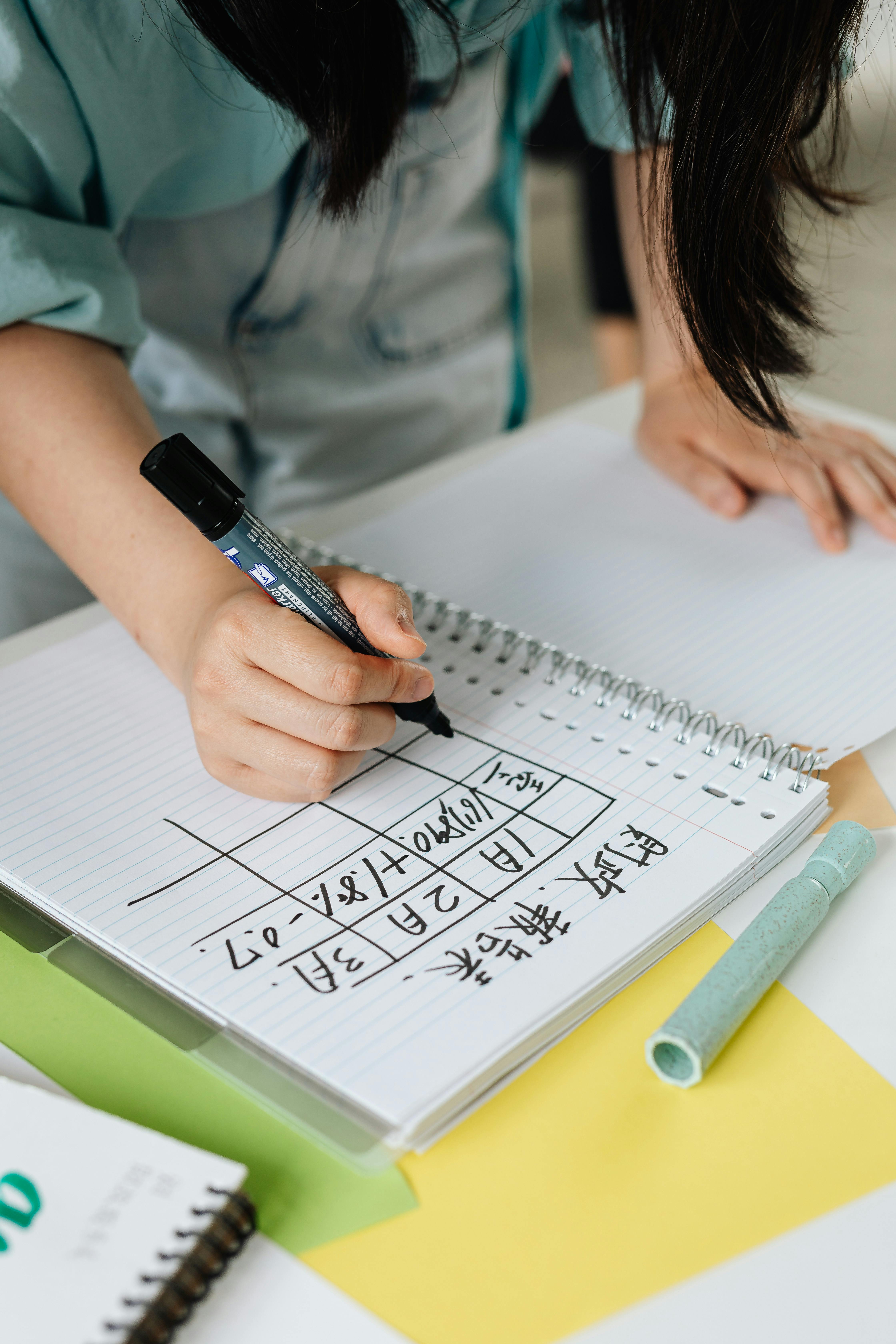A student learning budgeting on a notebook